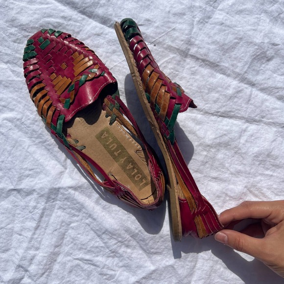 Muted Berry and Camel Woven Leather Flats - Picture 3 of 11